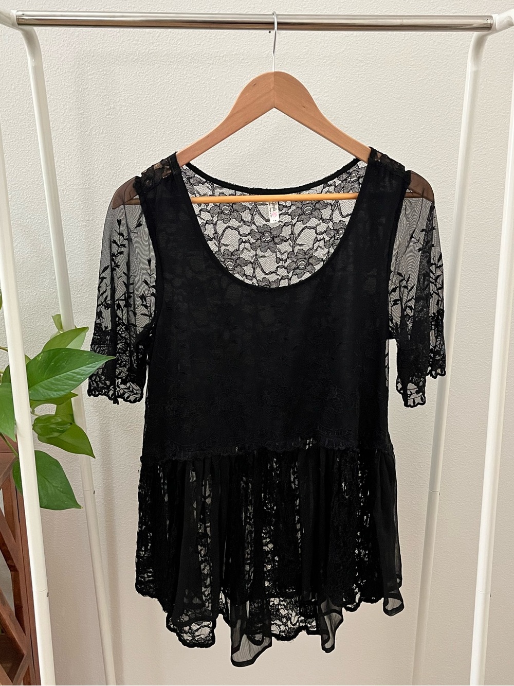 Free People Black Lace Peplum Blouse